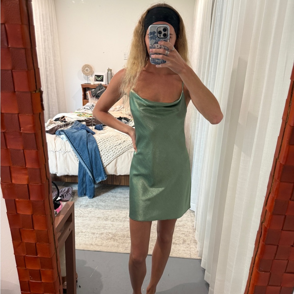 Green Silky Slip Mini Dress